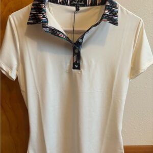 Bad Birdie White Polo with Multicolor Collar